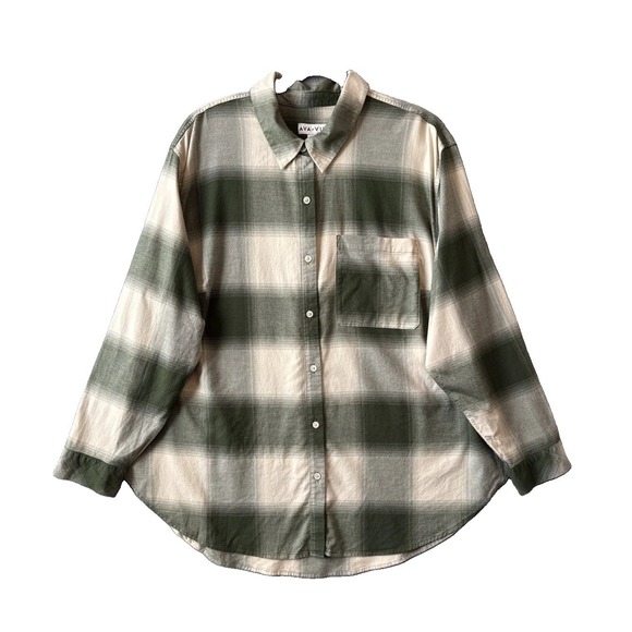 Ava & Viv Tops - NWT Ava Viv Plaid Flannel Button Down Shirt Green Cream Plus 1X Soft Shacket